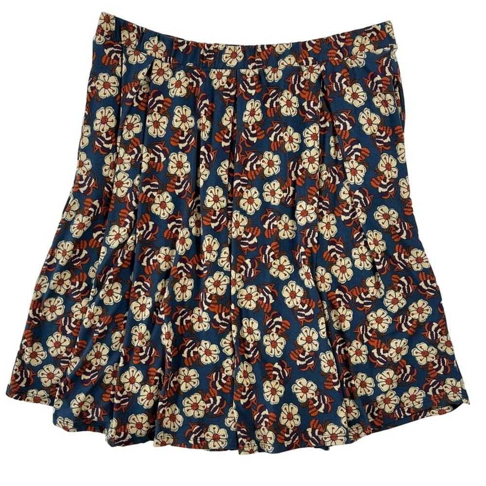Cottagecore Bohemian Women's 3XL Navy Floral Skirt w Pockets Stretch Poetcore - Picture 2 of 7
